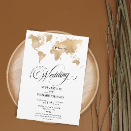 Wedding Destination Gold Weltkarte Typografie Invi Einladung