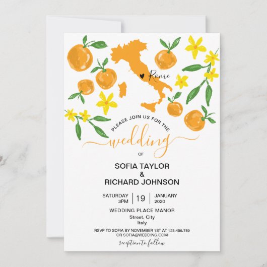 Wedding Destination Italien Orange Einladung (Vorderseite)