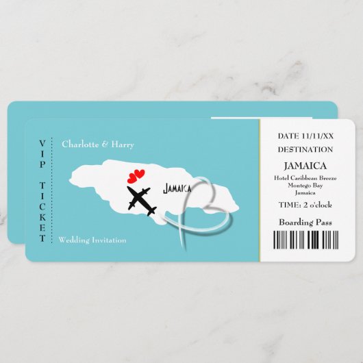 Wedding Destination Jamaica Ticket Pass Foto Einladung (Vorne/Hinten)