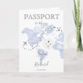 Wedding Destination Passport Blue World Map Blue Einladung (Vorderseite)