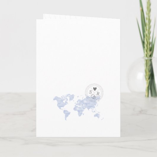Wedding Destination Passport Blue World Map Blue Einladung (Rückseite)