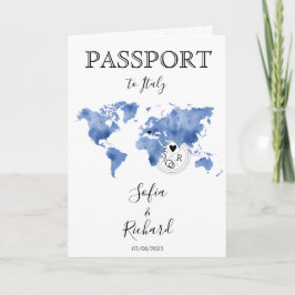 Wedding Destination Passport Blue World Map Einladung