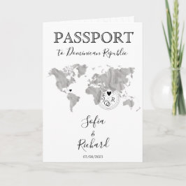 Wedding Destination Passport Blue World Map Grau Einladung