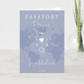 Wedding Destination Passport Dusty Blue Weltkarte Einladung (Vorderseite)
