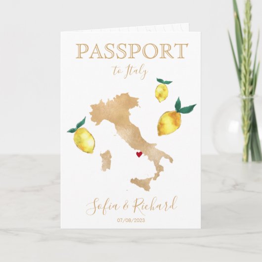 Wedding Destination Passport Gold Capri Italien Einladung (Vorderseite)