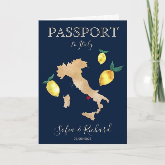 Wedding Destination Passport Gold Capri Italien Einladung (Vorderseite)