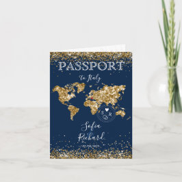 Wedding Destination Passport Gold Weltkarte Blau I Einladung