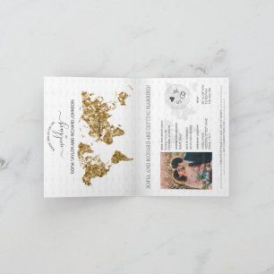 Wedding Destination Passport Gold Weltkarte Blau I Einladung