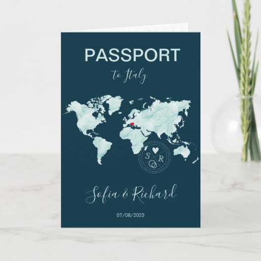 Wedding Destination Passport Gold Weltkarte Einladung (Vorderseite)