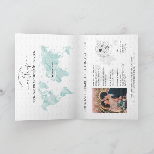 Wedding Destination Passport Gold Weltkarte Einladung (Innenseite)