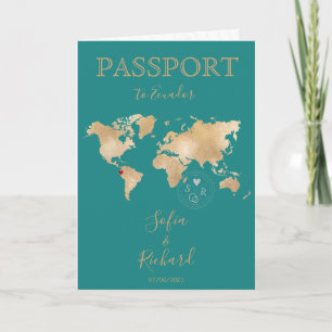 Wedding Destination Passport Gold Weltkarte Einladung