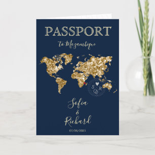 Wedding Destination Passport Gold Weltkarte Einladung