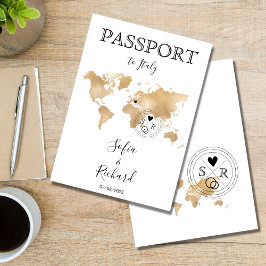 Wedding Destination Passport Gold Weltkarte Einladung