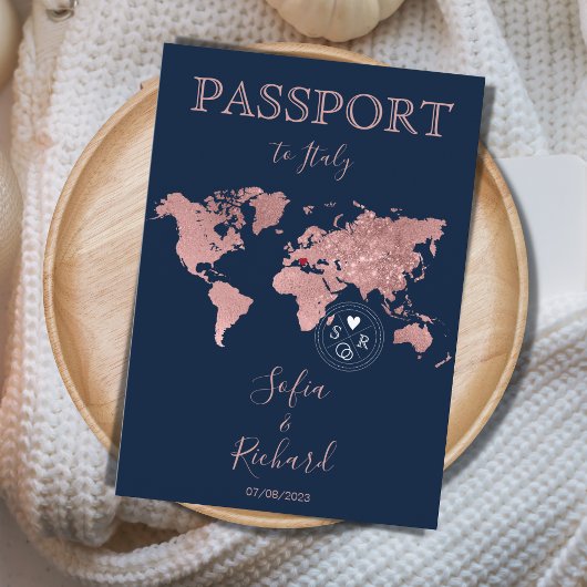 Wedding Destination Passport Gold Weltkarte Einladung