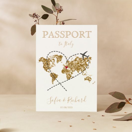 Wedding Destination Passport Gold Weltkarte Einladung