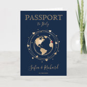 Wedding Destination Passport Gold Weltkarte Einladung (Vorderseite)