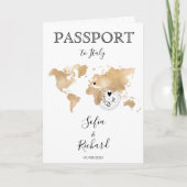 Wedding Destination Passport Gold Weltkarte Einladung (Vorderseite)