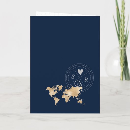 Wedding Destination Passport Gold Weltkarte Flugze Einladung (Rückseite)