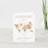 Wedding Destination Passport Gold Weltkarte Herz Einladung (Vorderseite)