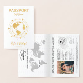 Wedding Destination Passport Gold Weltkarte Herz Folienkarte