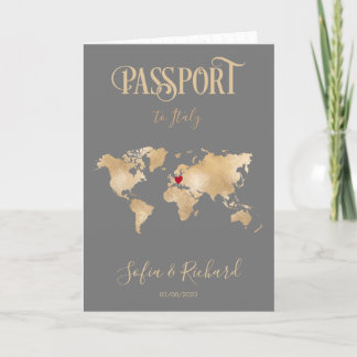 Wedding Destination Passport Gold Weltkarte Italie Einladung