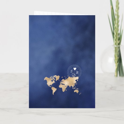 Wedding Destination Passport Gold Weltkarte Mexiko Einladung (Rückseite)