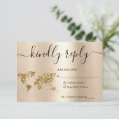 Wedding Destination Passport Gold Weltkarte RSVP Karte (Stehend Vorderseite)