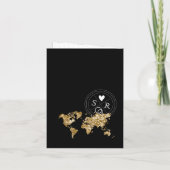 Wedding Destination Passport Gold Weltkarte Schwar Einladung (Rückseite)