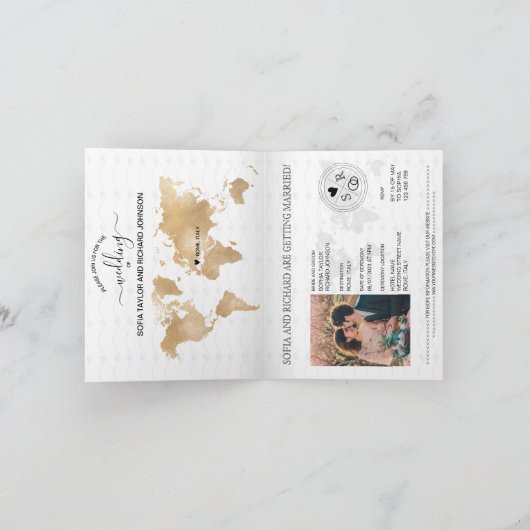 Wedding Destination Passport Gold World Map Invita Einladung (Innenseite)