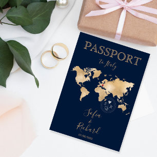 Wedding Destination Passport Gold World Map Invita Einladung