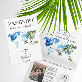 Wedding Destination Passport Green World Map Palm Einladung