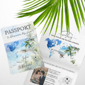 Wedding Destination Passport Green World Map Palm Einladung