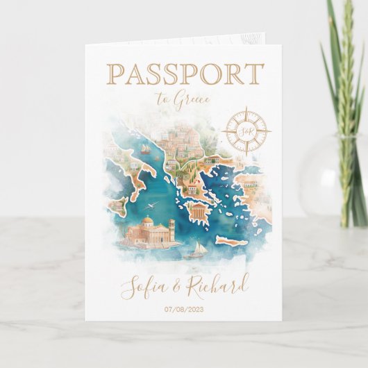 Wedding Destination Passport Griechenland Karte (Vorderseite)