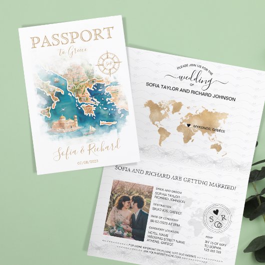 Wedding Destination Passport Griechenland Karte