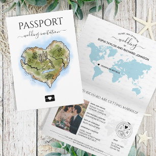 Wedding Destination Passport Illustrierte Herzkart Einladung