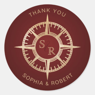 Wedding Destination Passport Kompass Vielen Dank Runder Aufkleber
