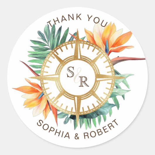 Wedding Destination Passport Kompass Vielen Dank Runder Aufkleber (Vorderseite)
