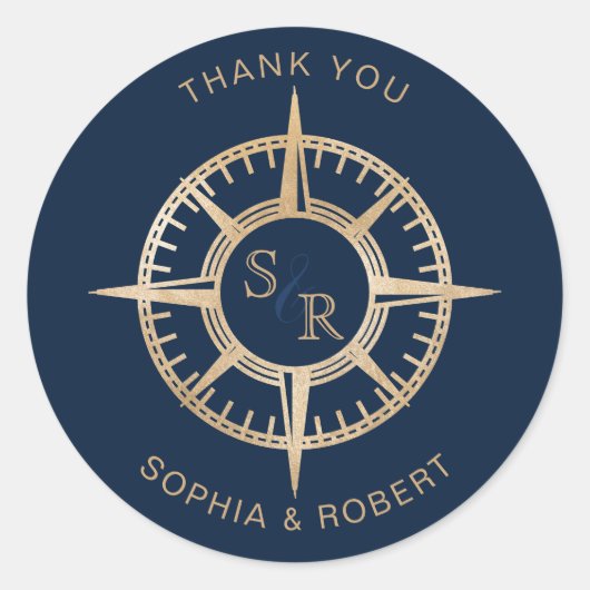 Wedding Destination Passport Kompass Vielen Dank Runder Aufkleber (Vorderseite)