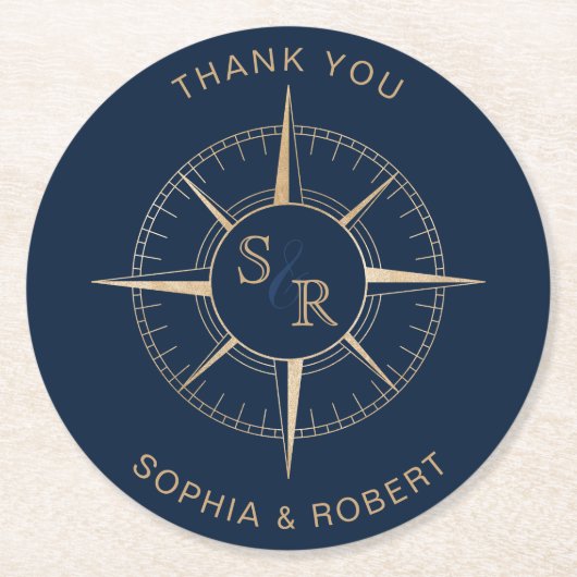 Wedding Destination Passport Kompass Vielen Dank Runder Pappuntersetzer (Vorderseite)