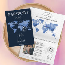 Wedding Destination Passport Navy Blue Weltkarte