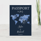 Wedding Destination Passport Navy Blue Weltkarte Einladung (Vorderseite)