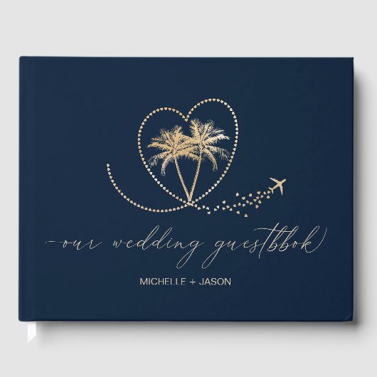 Wedding Destination Passport Palm Tree Vielen Dank Gästebuch (Vorderseite)
