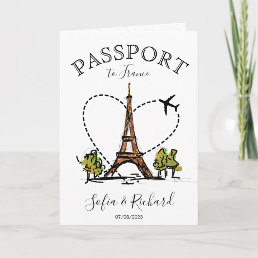 Wedding Destination Passport Paris Frankreich Eiff Einladung (Vorderseite)