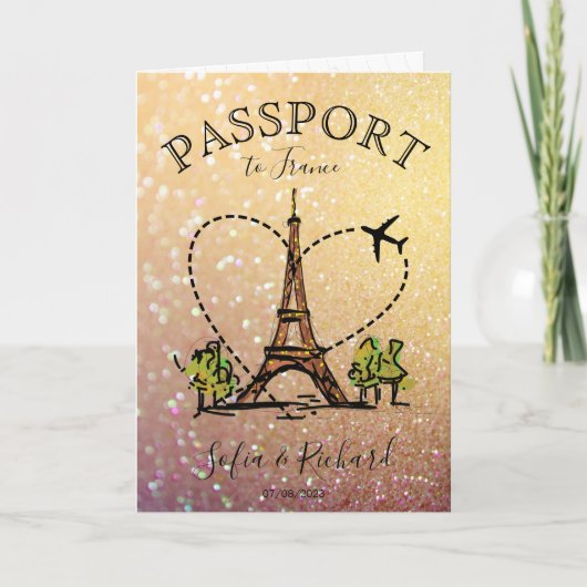 Wedding Destination Passport Paris Frankreich Eiff Einladung (Vorderseite)