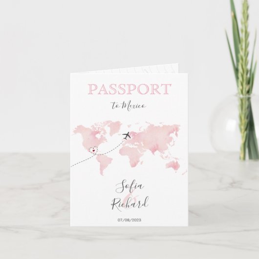 Wedding Destination Passport Rosa Marbella Einladung (Vorderseite)