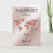 Wedding Destination Passport Rose Gold Weltkarte Einladung (Vorderseite)