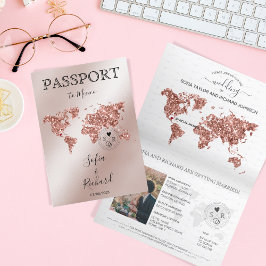 Wedding Destination Passport Rose Gold Weltkarte Einladung