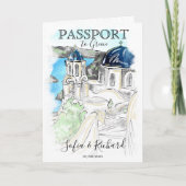 Wedding Destination Passport Santorini Griechenlan Einladung (Vorderseite)
