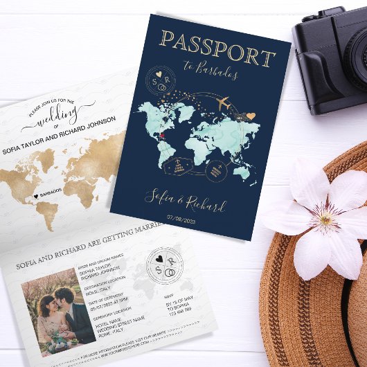 Wedding Destination Passport Weltkarte Barbados Einladung