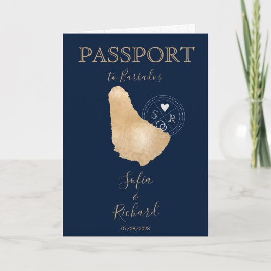 Wedding Destination Passport Weltkarte Barbados in Einladung (Vorderseite)